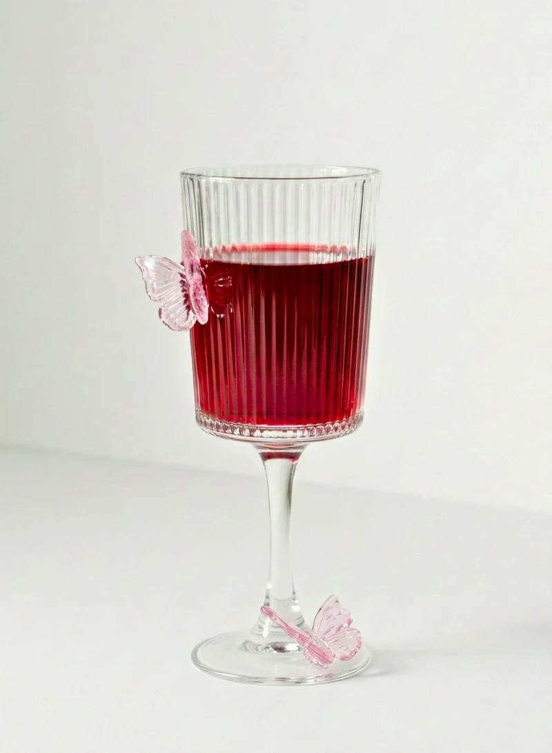 1Chase  Ribbed Glass with Butterfly Design, 250ML Decorative Stemmed Drinking Glasses Set of 2, Elegant Wine, Cocktail Glasses for Parties, Gifting & Home Décor  | Best Price UAE